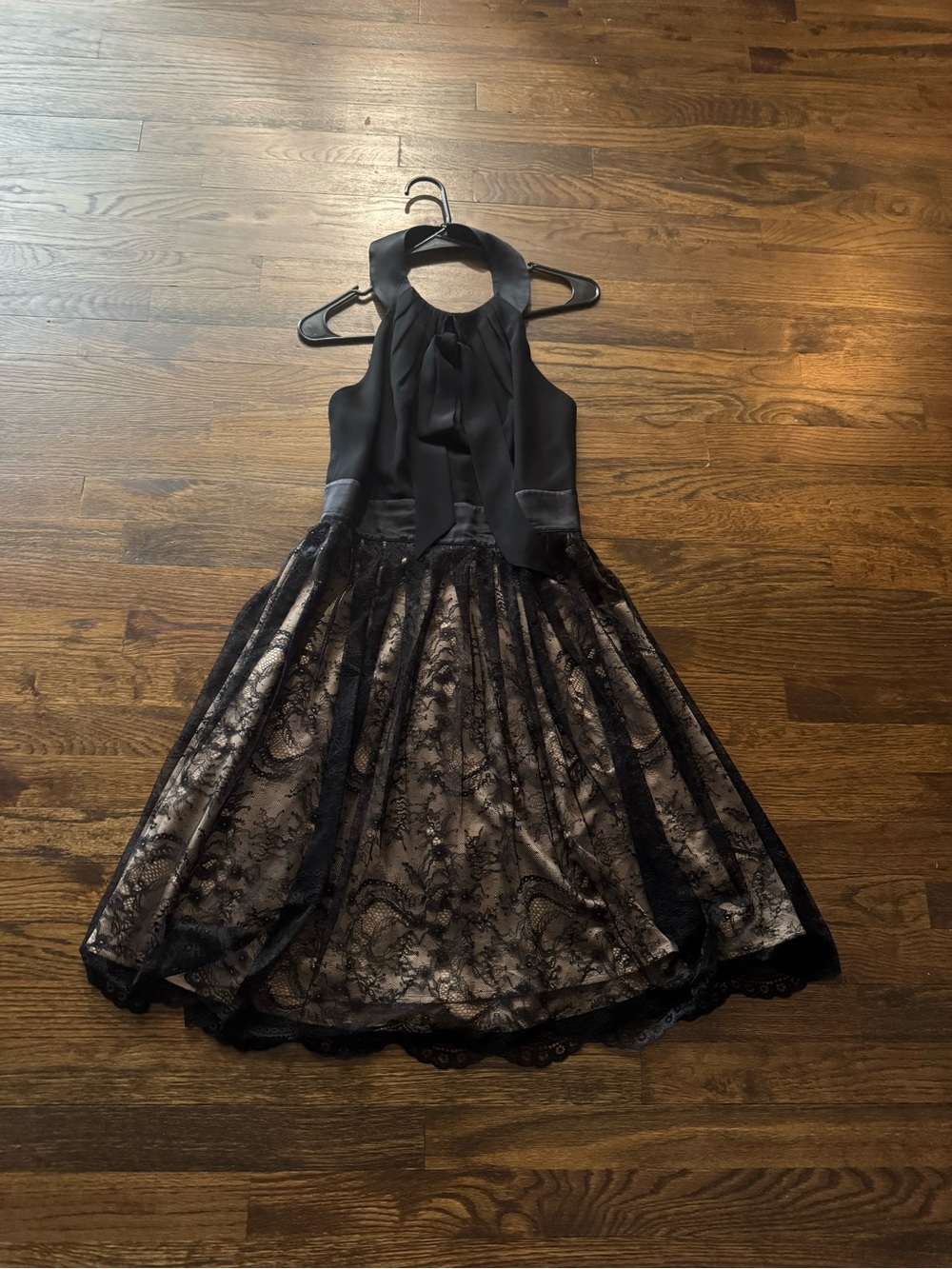 Jessica Simpson Black Lace Overlay Halter Dress